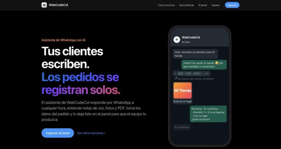 Página del Asistente de WhatsApp con IA de Webcodecol