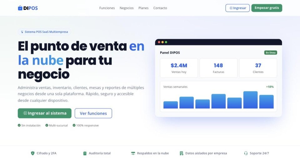 Página principal de DIPOS, punto de venta en la nube